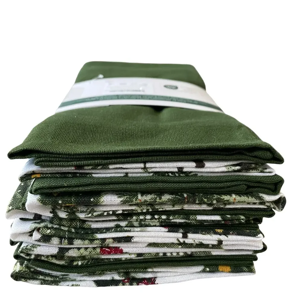 Rachel Ashwell Farmhouse CHRISTMAS TREE Cotton Napkins 12pc Green White New
